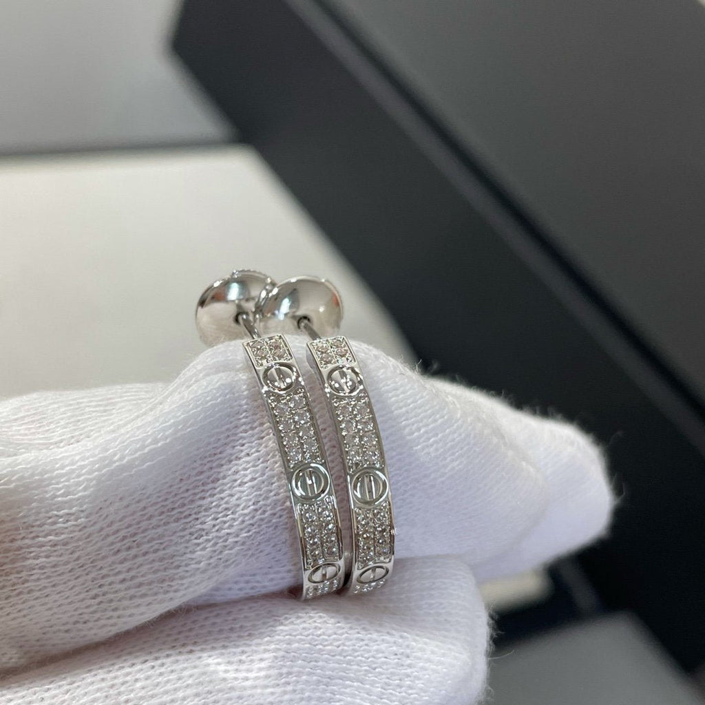 CARTIER LOVE DIAMOND SILVER HOOP EARRINGS