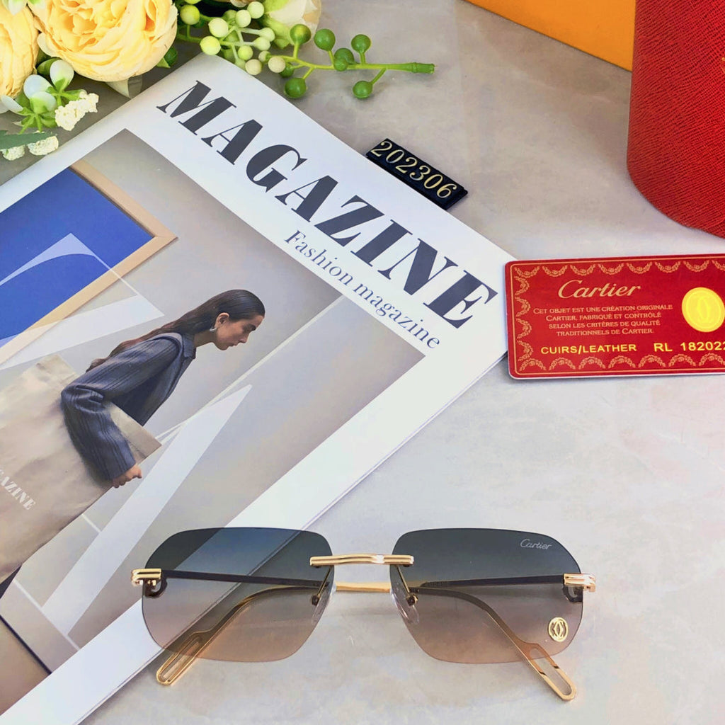 CARTIER C DE RECTANGULAR SUNGLASSES  578002 IN METAL