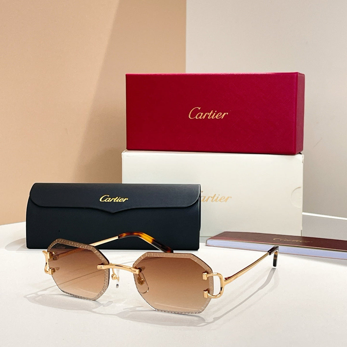 CARTIER C DE RIMLESS GEOMETRIC FRAME SUNGLASSES CT0092O IN METAL