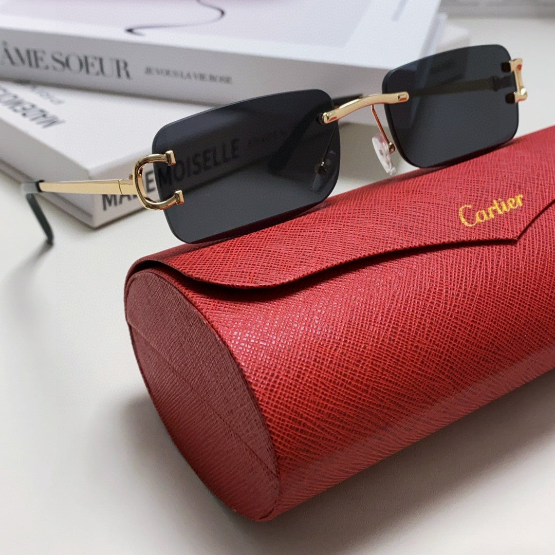 CARTIER C DE RECTANGULAR RIMLESS FRAME SUNGLASSES  575769 IN METAL